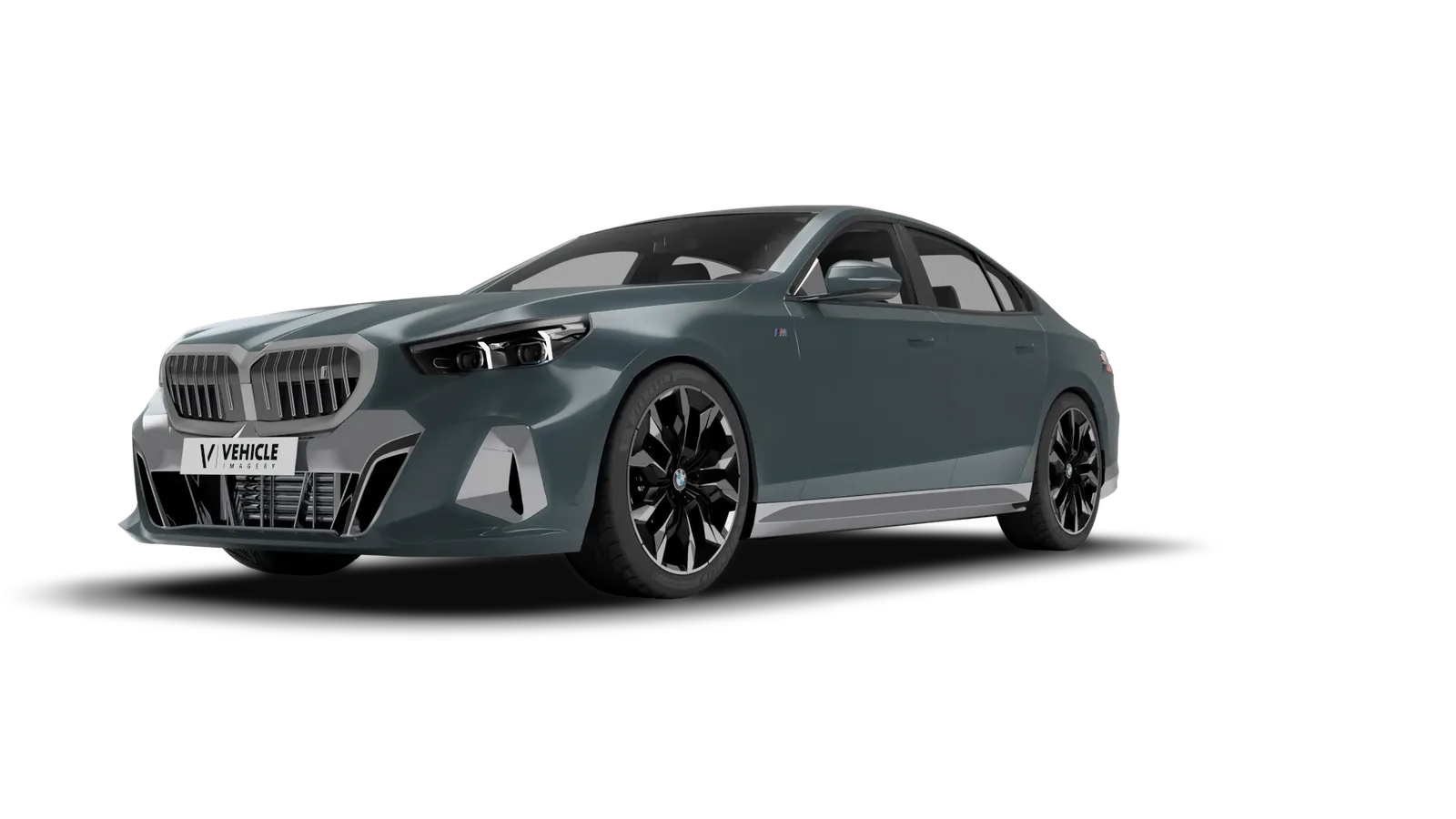 BMW i5 باللون Cape York Green Metallic، الأمامي الأيسر