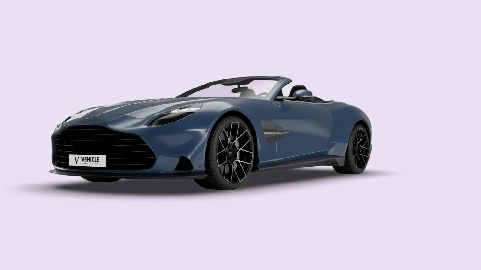 Aston Martin Vanquish Volante en un fondo de estudio, background=e9e1f2